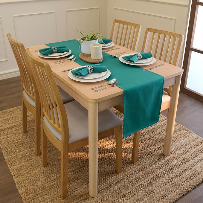 Encasa XO Table Runner 13"x72" Long | Cotton Canvas Fabric | Emerald Solid - Image 2