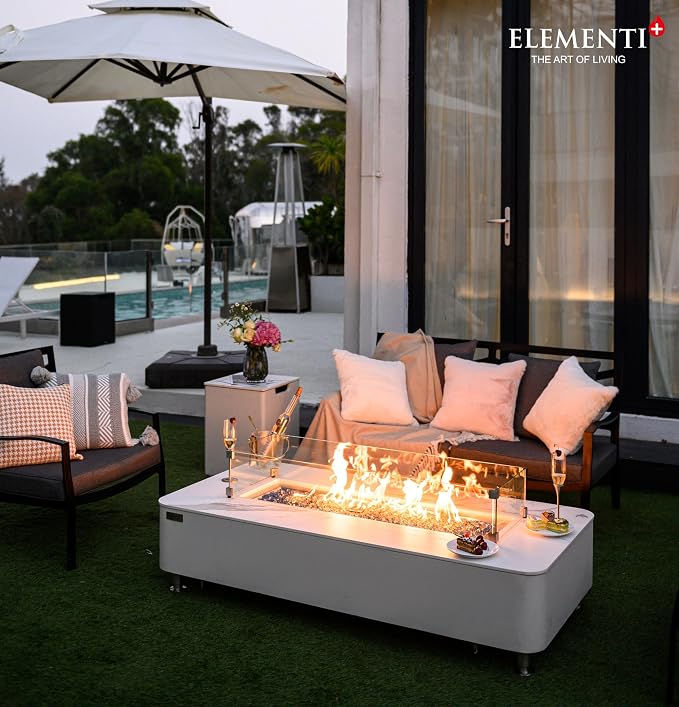 Elementi+ | Athens Gas Fire Pit | Cast Concrete Body & Marble Porcelain Top | - Image 9