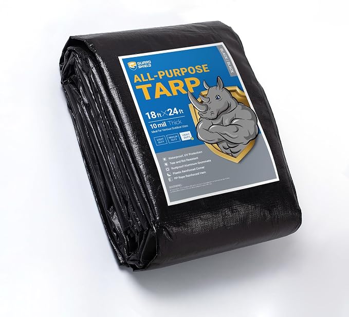 GUARD SHIELD Tarps Heavy Duty Waterproof 18x24 Feet Black Poly Tarp Cover by GUARDSHIELD