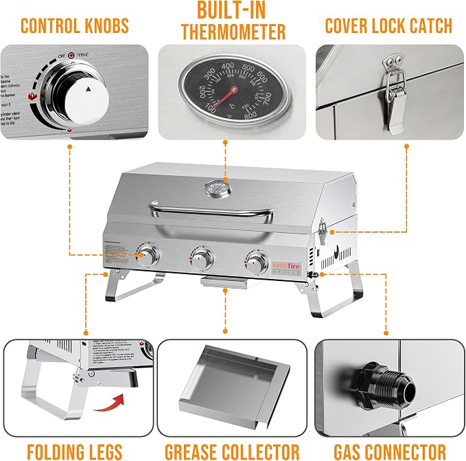 Tabletop Gas Grill 3 Burners, Portable Propane BBQ Grill - Image 5