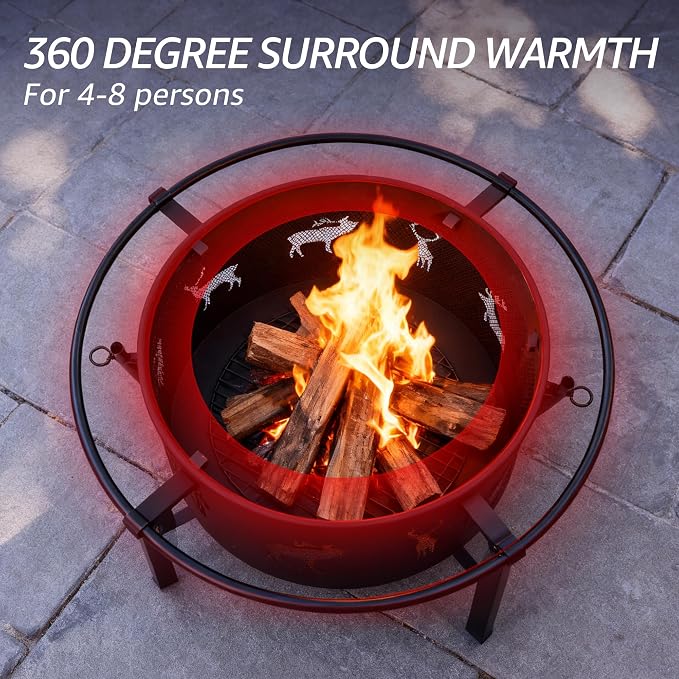 NATURAL EXPRESSIONS 32 Inch Outdoor Fire Pit, Wood Burning Fire Pits - Image 4