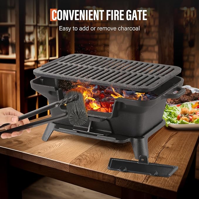 Hibachi Grill Outdoor, Portable Mini Charcoal Grill, Pre-Seasoned Cast Iron - Image 6