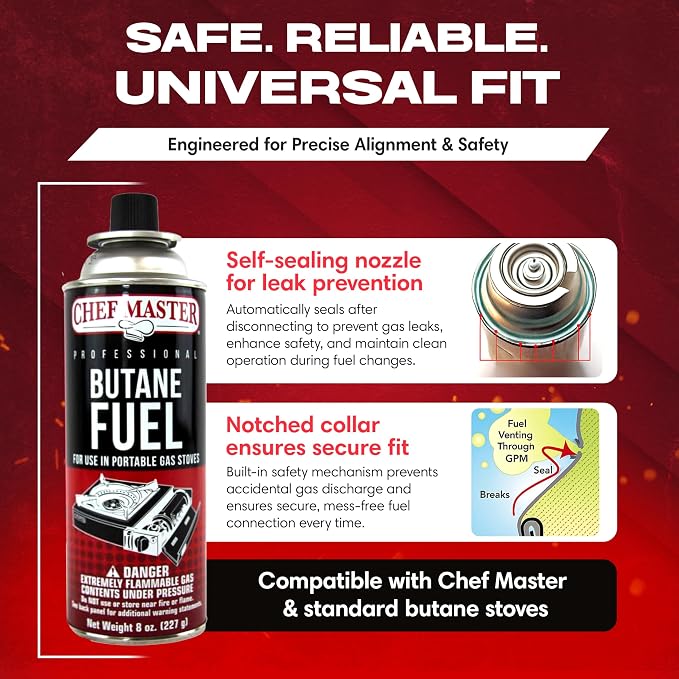 Chef Master 4x 8oz Butane Fuel Canister - Image 3