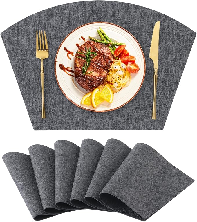 Homaxy Round Table Placemats Set of 6, Washable Wedge Shaped Faux Leather Table by Homaxy
