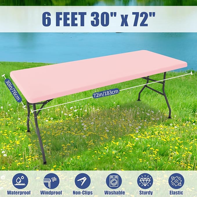 Spandex 6 Foot Rectangle Table Cloth 6 Pack, Elastic Fitted Tablecloths - Image 8