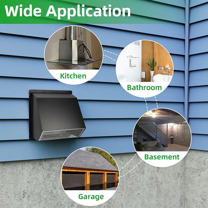 4 Inch Hooded Wall Vent with Screen and Damper, Outdoor Dryer Vent Cover - Image 7