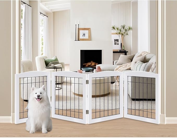 LZRS 4-Panel Extra-Wide Wooden Freestanding Dog Gate: Foldable Solid Wood and by LZRSPET