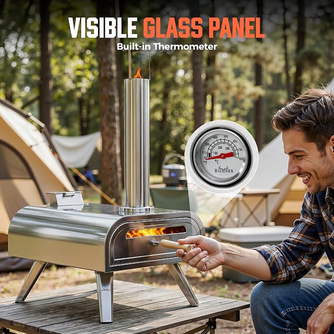 BIG HORN OUTDOORS 16" Woodfire Pizza Stone Oven, 1112°F Outdoor Stainless Pizza - Image 6