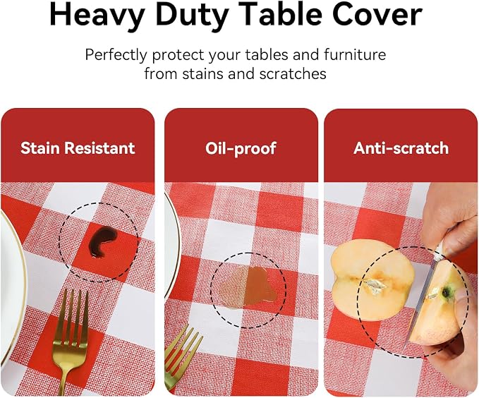 Romanstile Gingham Square Plastic Tablecloth, 100% Waterproof Oil-Proof - Image 4