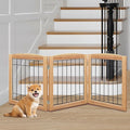 LZRS 3-Panel Freestanding Foldable Wooden Dog Gate –Solid Wood & Steel Wire by LZRSPET