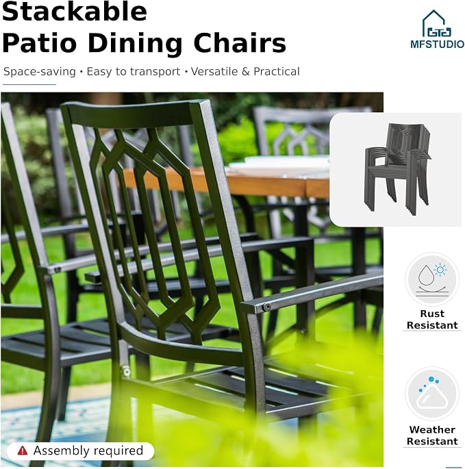 MFSTUDIO Outdoor Dining Set for 8, Metal Patio Table and Chairs Set, Patio - Image 4