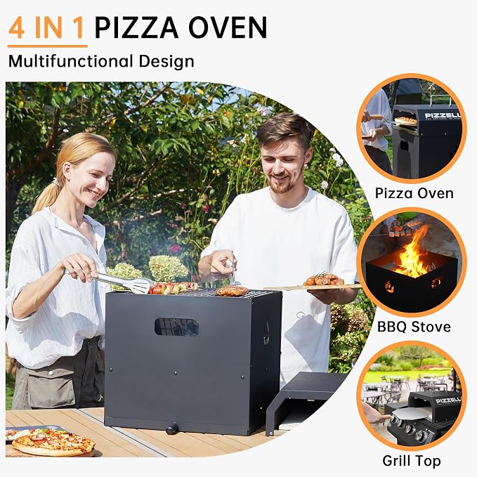 PIZZELLO 4-in-1 Outdoor Pizza Oven 16" Wood Fired Outside Oven 2-Layer - Image 2