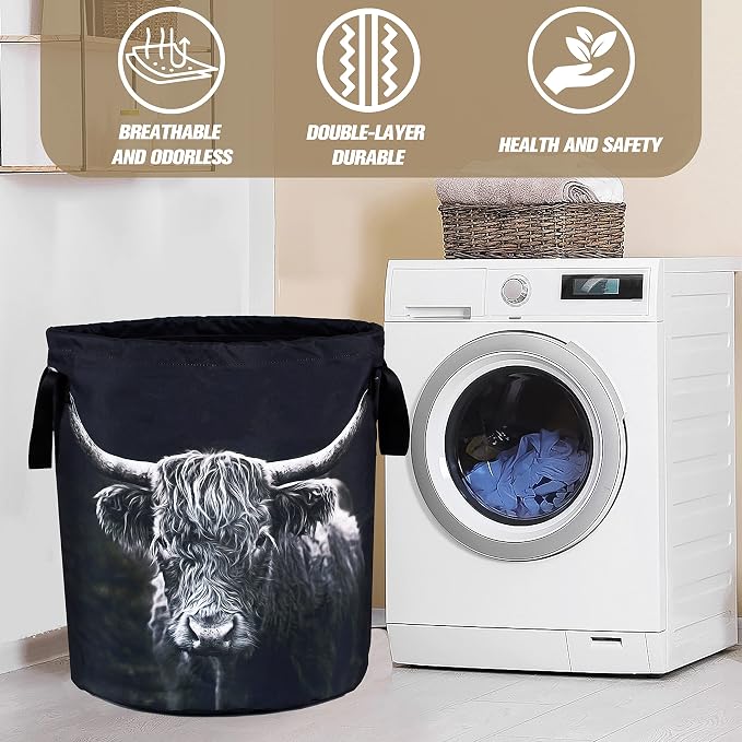 Highland Cow Laundry Basket Animal Foldable Oxford Cloth Funny Tote Bag Laundry - Image 7