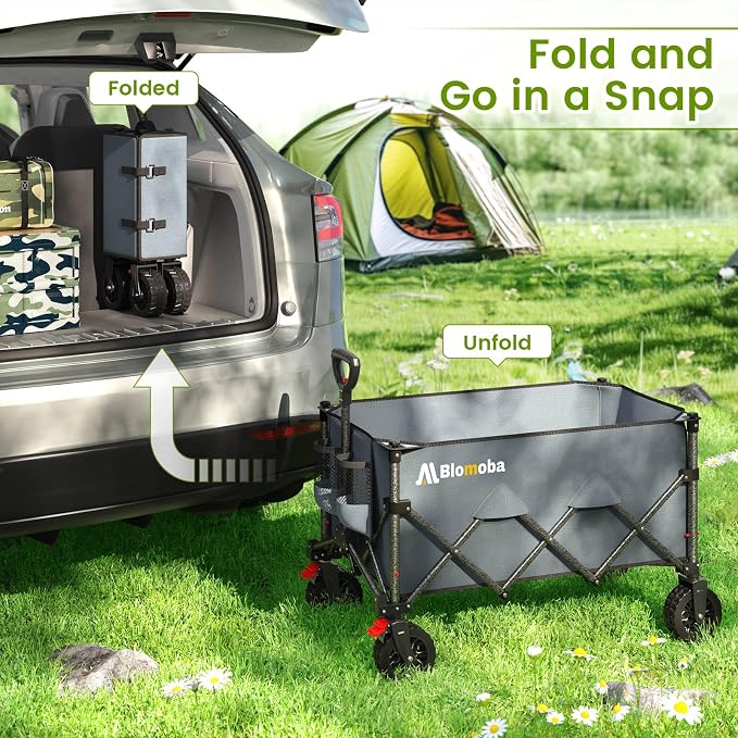 Collapsible Wagon Cart with Wider Wheels, 330lbs Heavy Duty Foldable Beach - Image 6