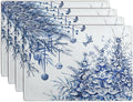 Blue and White Christmas Tree Placemats Set of 4, 12x18 Inch Chinoiserie Xmas by Wnoesat