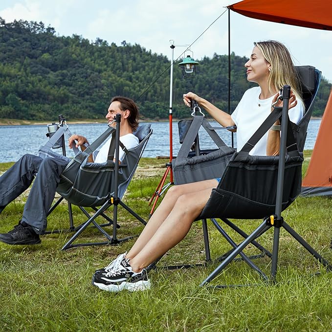 Folding Hammock Chair in Tan with Steel Frame and Carry Bag