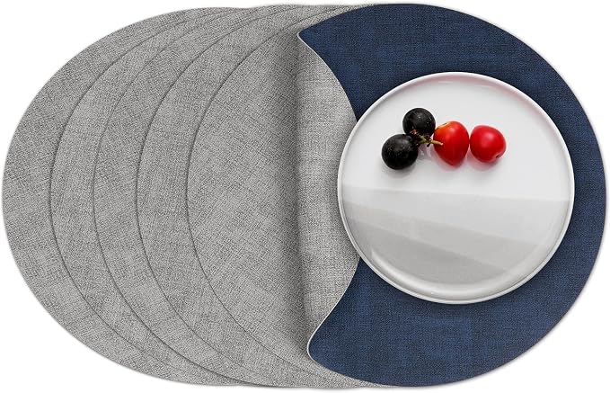 Myir JUN Round Placemats Dual Sided, Faux Leather Place Mats Set of 6 Indoor by MyirJUN