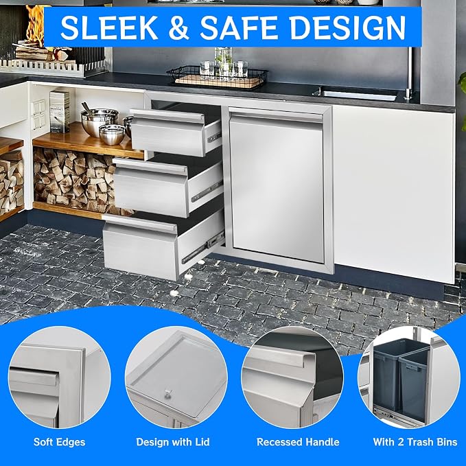 Outdoor Kitchen Drawer Combo, Stainless Steel Triple Drawer Cabinet - Image 3