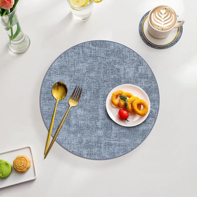Homaxy Round Faux Leather Placemats and Coasters, Washable Dual-Side Table Mats - Image 7