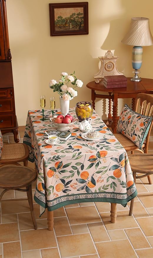 patdrea Designer Vintage Linen Square Table Cloth, Framhouse Linen Oranges and - Image 8