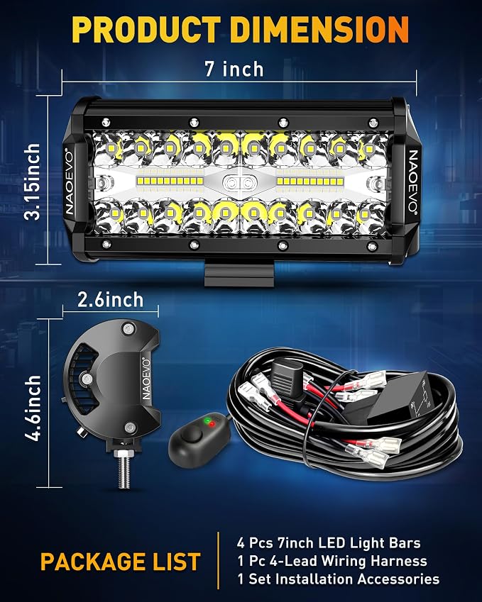 NAOEVO 7 Inch LED Light Bar, LED Off Road/Fog Lights, Work - Image 7