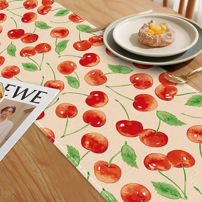 Red Cherry Table Runner Linen Long Farmhouse Rustic TableRunner - Image 6