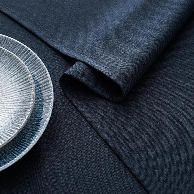 MIULEE Navy Blue Linen Polyester Tablecloth 60x84 Inch Rectangle Table Cloth - Image 3