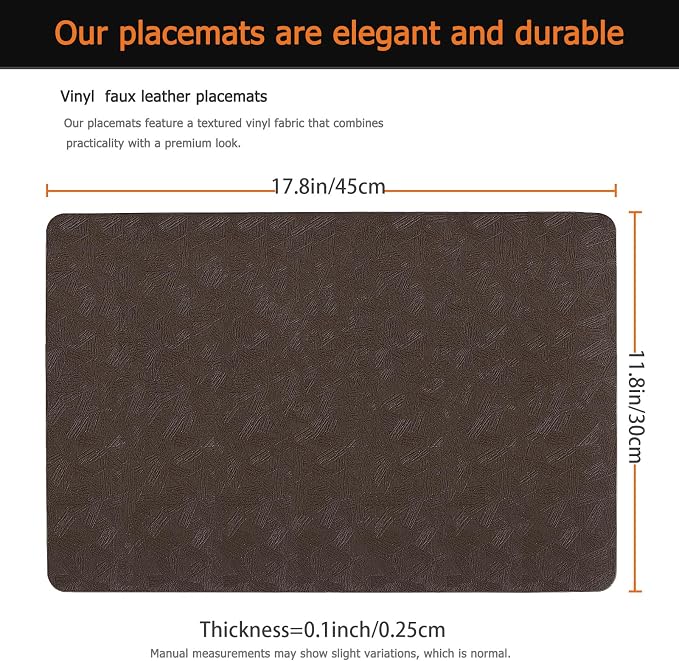 Vinyl Placemats Set of 6 Faux Leather 100% Waterproof Wipeable Washable Place - Image 3
