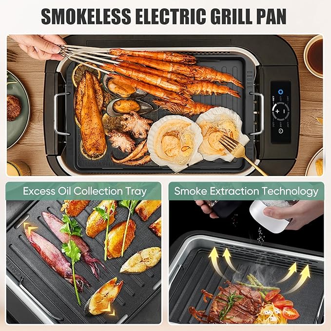Smokeless Indoor Grill, Amornest Electric Indoor Grill 1100W - Image 4