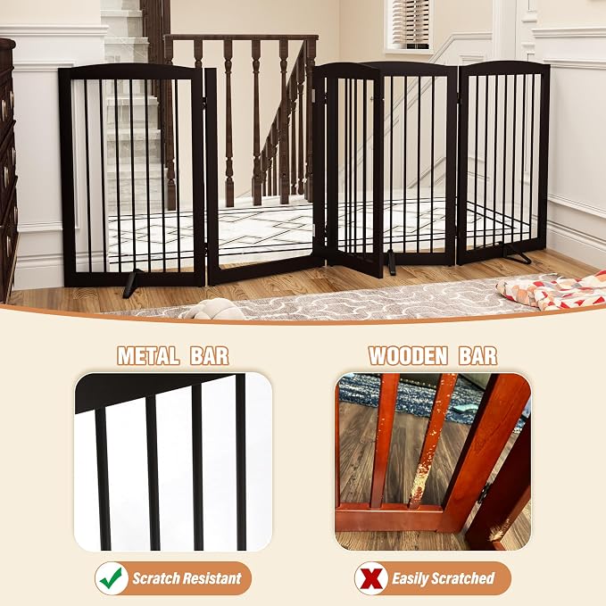 Freestanding Dog Gates with Door Walk Through, 80 inch Wide Gates Indoor - Image 4