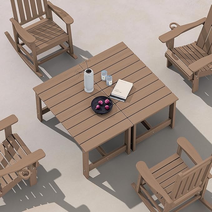 SERWALL Patio Coffee Table, HDPE Rectangle Outdoor Coffee Table Set of 2 by SERWALL