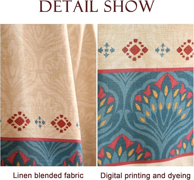Vintage Beige Linen Rectangle Tablecloth, Paisley Farmhouse Feather Floral - Image 6