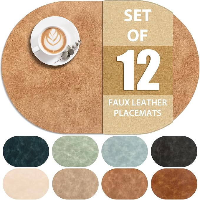 ADRIMER Placemats, Heat Resistant Oval Placemats Set of 12 Washable 12 x 17 Inch by Adrimersdreamistobeanindispensablecompanioninyourlife