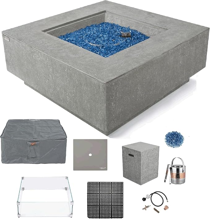 Elementi+ | Bundle Victoria Gas Fire Pit Cast Concrete 40" Square Fire Table by AMSFireplaceInc