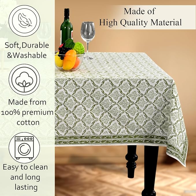 CPC Fern Regal Tablecloth 100% Cotton 70x108 Inch Indian Block Print Rectangle - Image 7