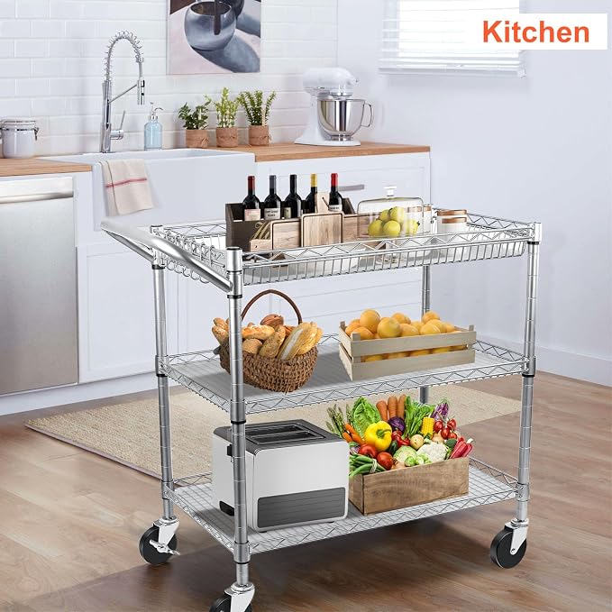 Heavy Duty Utility Cart, 990Lbs Capacity 3 Tier Rolling Carts - Image 2