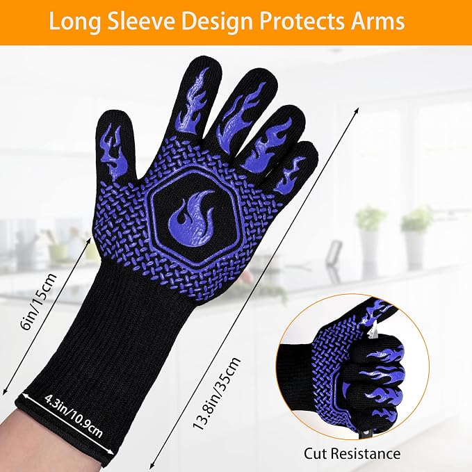 BBQ Fireproof Gloves, Grill Cut-Resistant 1472°F Heat Resistant Gloves - Image 2