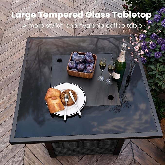 Propane Outdoor Fire Pit Table, Outdoor Gas FirePit W/Glass Wind Guard - Image 3