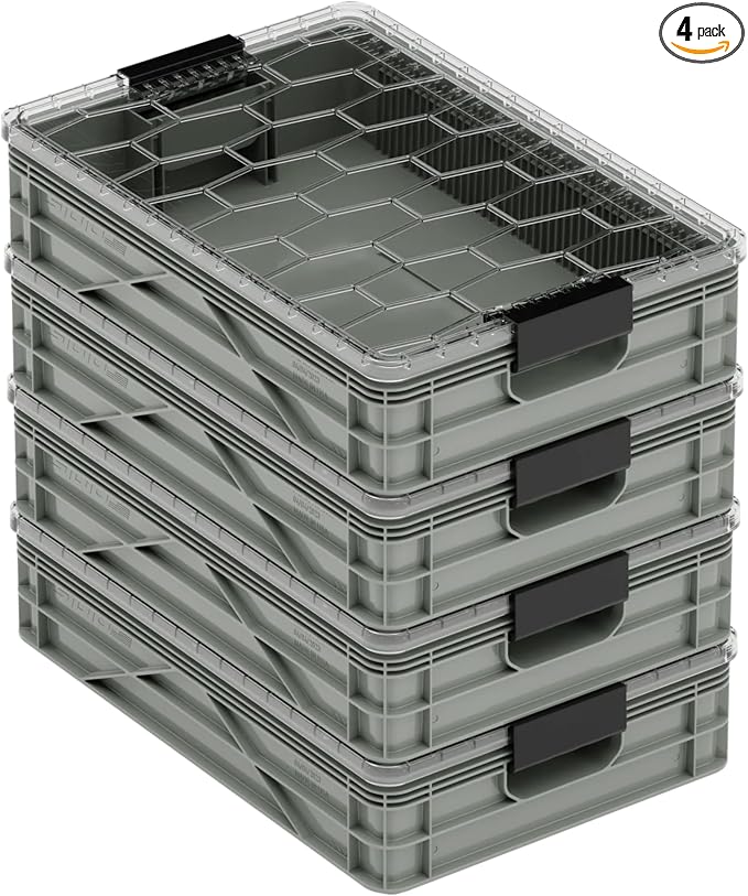 SIDIO Quarter Crate 4 Pack of Stackable Storage Bins by Sidio