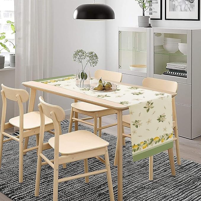 Lemon Spring Table Runner, Farmhouse Rustic Summer Flower Leaves Table Cover - Image 3