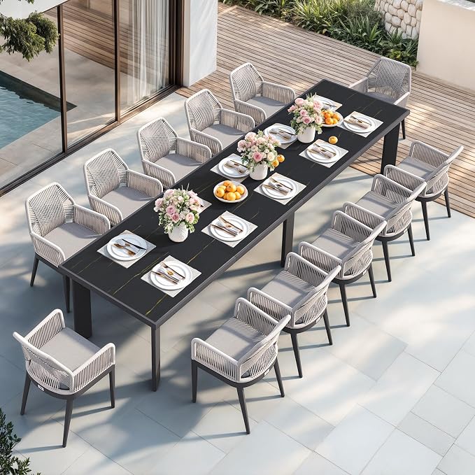 PURPLE LEAF 13 Pieces Patio Dining Set Aluminum Modern Rectangular Table and by PURPLELEAF