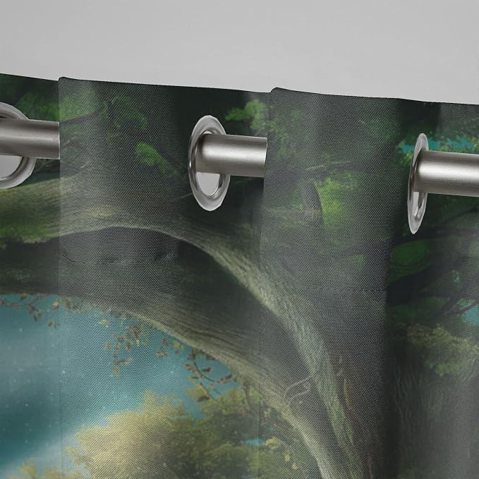Forest Theme Outdoor Curtains for Patio Waterproof, Trees Moon Lake Pattern - Image 4