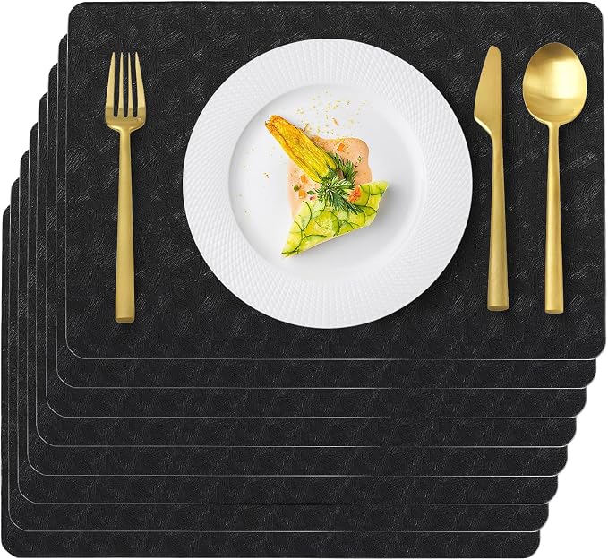 Vinyl Placemats Set of 6 Faux Leather 100% Waterproof Wipeable Washable Place by Uolr