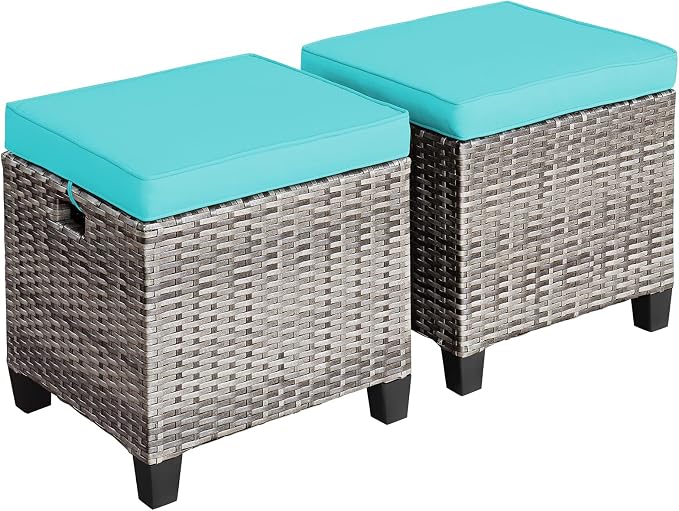 Tangkula 2 Pieces Patio Rattan Ottomans, Outdoor Wicker Footstool Footrest Seat by TANGKULA