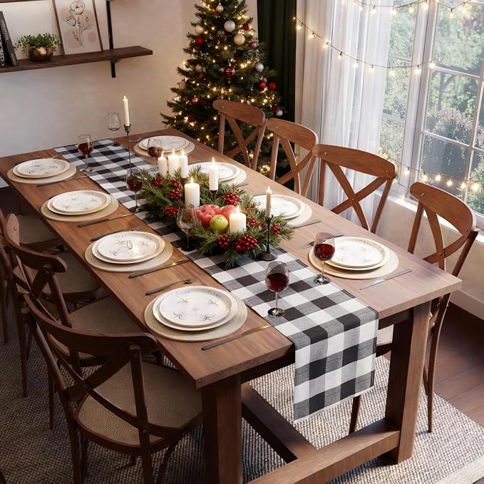 Encasa XO Cotton Dining Table Runner | Buffalo Black Checks | Size 13x72 in by EncasaXO
