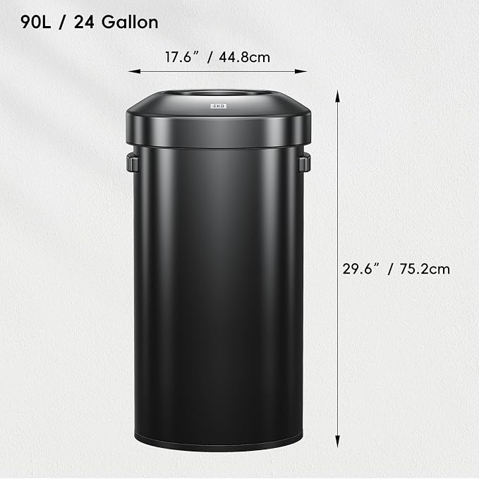 EKO Urban 24 Gallon Round Black Stainless Steel Open Top Waste Bin, Tall - Image 2