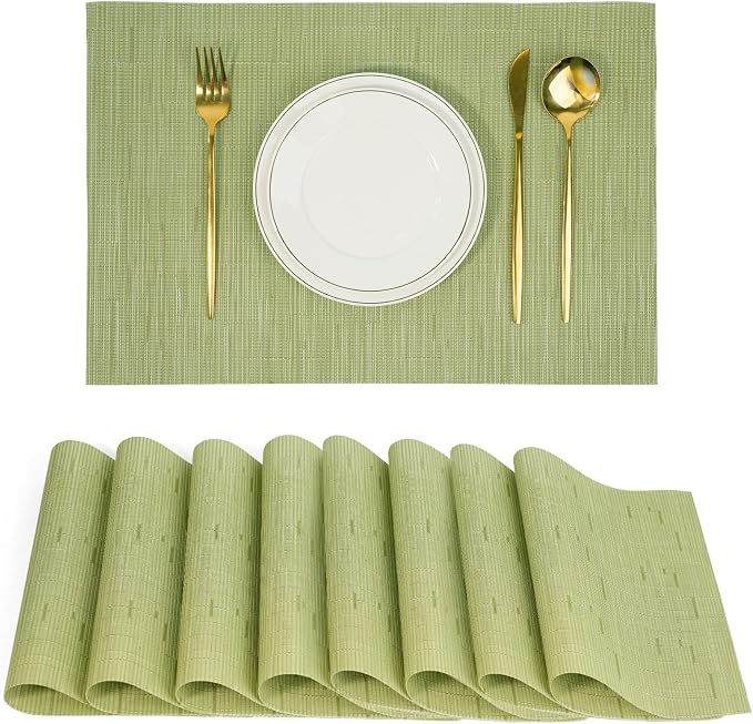 Placemats Set of 8，Christmas Non-Slip PVC Weave Table Mats Easy to Clean，Heat by flohar