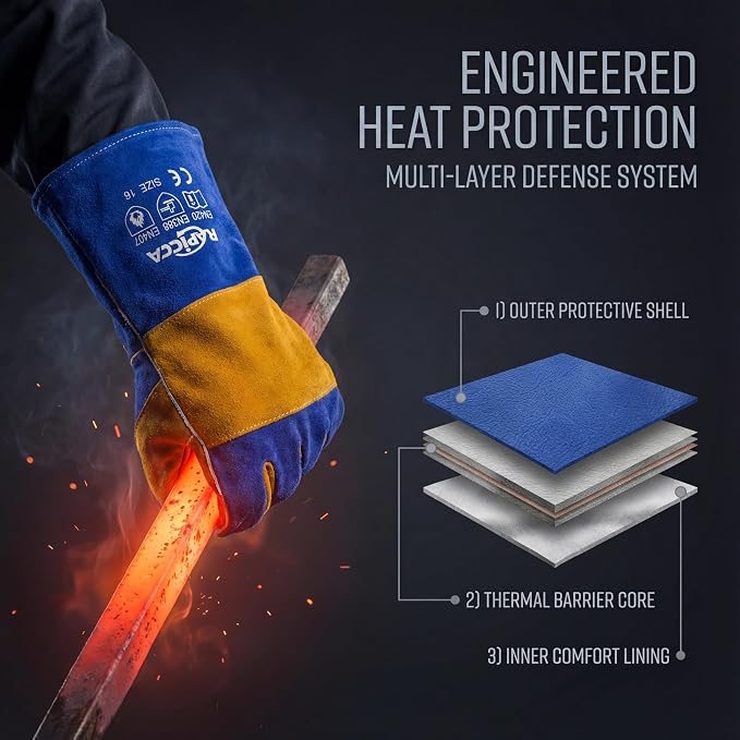 RAPICCA Welding Gloves Fire Heat Resistant: Blue 16IN 932℉ - Image 4