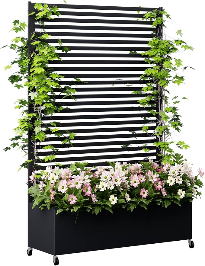 Metal Planter Box with Trellis Privacy Screen, Raised Garden Bed with Trellis & by Sunnibety