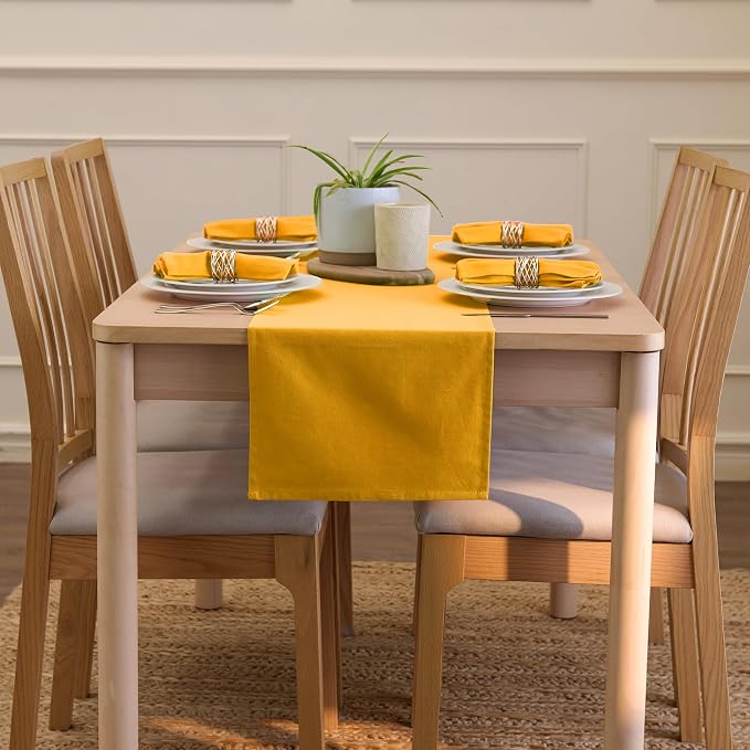 Encasa XO Table Runner 13"x48" Long | Cotton Canvas Fabric | Mango Solid Color - Image 4